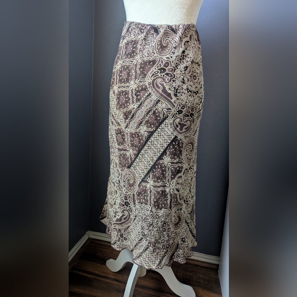 Kathie Lee Collection Asymmetrical Brown and Cream Skirt
